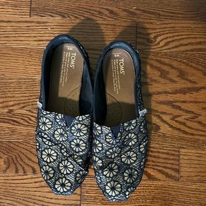 Toms Navy and Gold Glitter Shoes